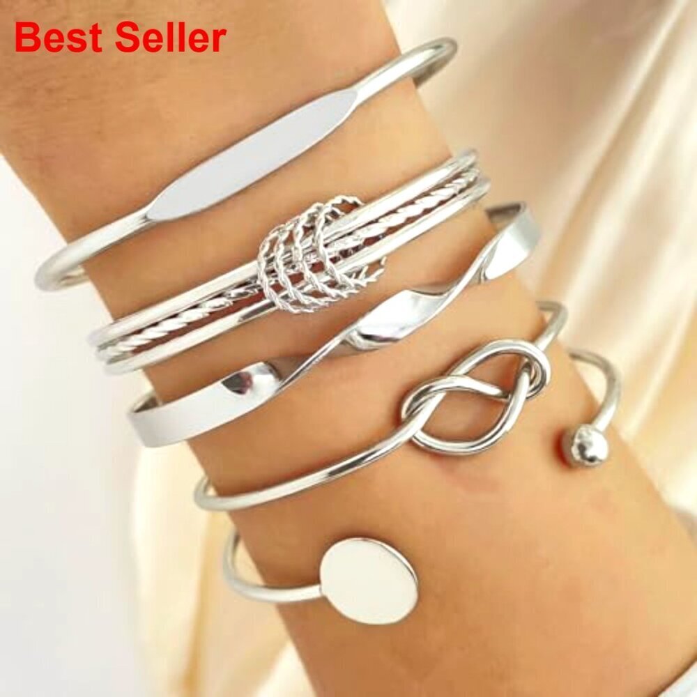 Copper Multi Layer Stackable Bangle Bracelets Set Adjustable Cuff - Picture 3 of 7